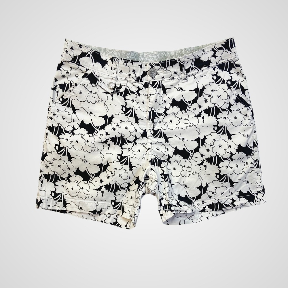 Lee Comfort Waistband Floral Shorts Womens 8 Medium Black White Cotton Stretch